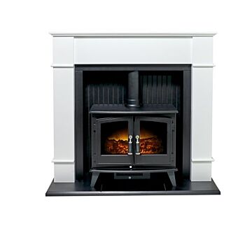 Adam Oxford Stove Fireplace In Pure White With Woodhouse Electric Stove, 48 Inch