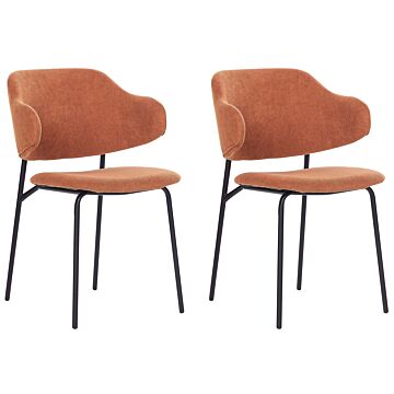 Set Of 2 Dining Chairs Orange Fabric Upholstery Black Metal Legs Armless Curved Backrest Modern Contemporary Design Beliani