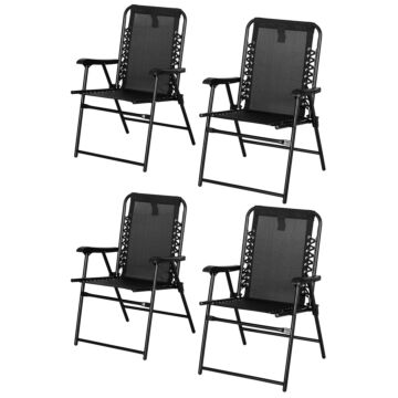 Outsunny 4 Pcs Patio Folding Chair Set, Outdoor Portable Loungers For Camping Pool Beach Deck, Lawn W/ Armrest Steel Frame Black
