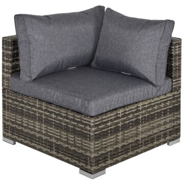 Outsunny Pe Rattan Wicker Corner Sofa Garden Furniture Single Sofa Chair W/ Cushions, Deep Grey
