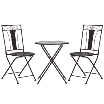 Outsunny 3-piece Patio Bistro Set, Mosaic Table And 2 Armless Chairs With Foldable Design, Metal Frame For Garden, Poolside, Coffee