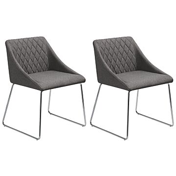 Set Of 2 Dining Chairs Dark Grey Fabric Chromed Metal Legs Modern Beliani