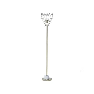 Floor Lamp Brass Metal 160 Cm Geometric Cage Shade Industrial Light Beliani