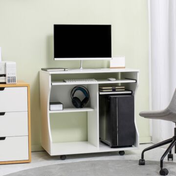 Homcom Multi-storage Compact Work Desk, With Wheels - White