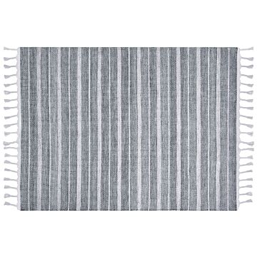 Area Rug Light Grey Fabric 160 X 230 Cm Living Room Bedroom Stripe Pattern Modern Beliani