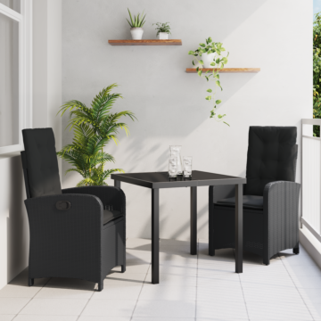 Vidaxl 3 Piece Garden Dining Set With Cushions Black Poly Rattan
