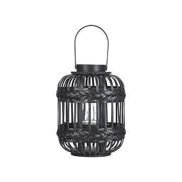 Candle Lantern Black Bamboo Wood 30 Cm With Glass Candle Holder Boho Style Indoor Beliani