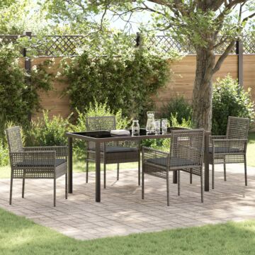Vidaxl 5 Piece Garden Dining Set With Cushions Grey Poly Rattan