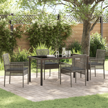 Vidaxl 5 Piece Garden Dining Set With Cushions Grey Poly Rattan