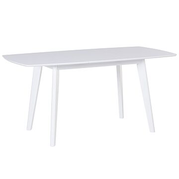 Dining Table White Wooden Legs 120 - 160 X 80 Cm Rectangular Scandinavian Style Beliani