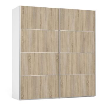 Verona Sliding Wardrobe 180cm In White With Oak Doors With 2 Shelves