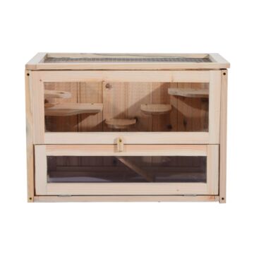Pawhut Wooden Hamster Cage Small Animal House Pets At Home, 60 X 35 X 42 Cm