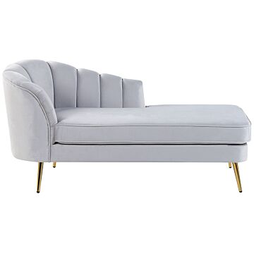 Chaise Lounge Light Grey Velvet Upholstery Gold Metal Legs Left Hand Beliani