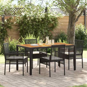 Vidaxl 5 Piece Garden Dining Set With Cushions Black Poly Rattan