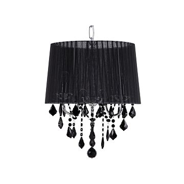 Pendant Lamp Silver Black Shade Glam Crystal Chandelier With 3 Lights Beliani