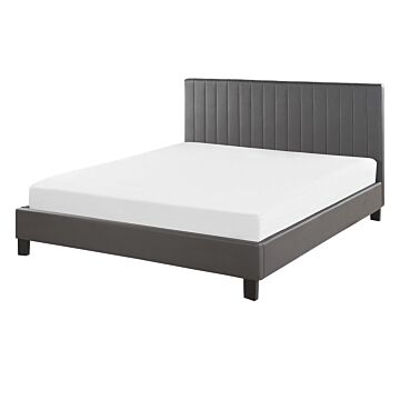 Panel Bed Grey Faux Leather Upholstery Eu Double Size 4ft6 With Slatted Base Headboard Beliani