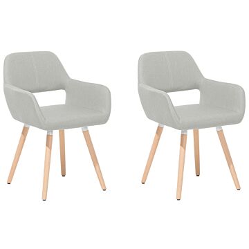 Set Of 2 Dining Chairs Light Grey Fabric Upholstery Light Wood Legs Modern Eclectic Style Beliani
