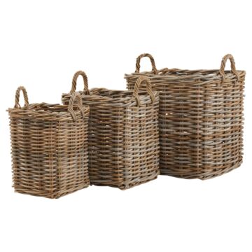 Set Of 3 Kubu Rattan Square Storage Baskets