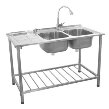 Kukoo Commercial Catering Sink Double Bowl / Left Hand Drainer