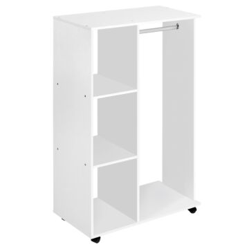 Homcom Open Wardrobe With Hanging Rail And Storage Shelves W/wheels Bedroom-white
