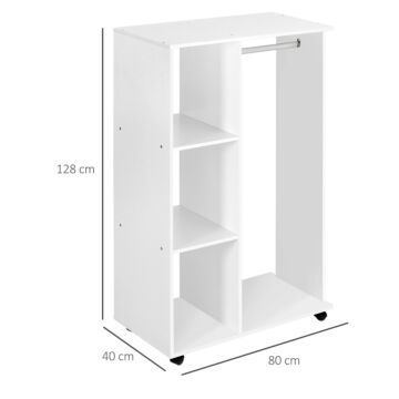 Homcom Open Wardrobe With Hanging Rail And Storage Shelves W/wheels Bedroom-white