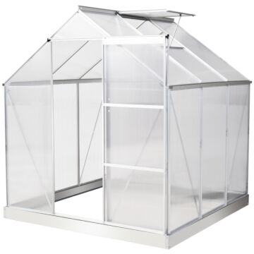 Outsunny 6 X 6 Ft Walk-in Greenhouse Polycarbonate Lean To Greenhouse Grow House W/ Aluminium Frame, Sliding Door, Adjustable Window