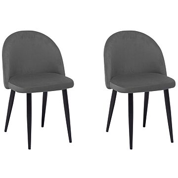 Set Of 2 Dining Chairs Grey Velvet Fabric Modern Retro Design Black Slanted Legs Beliani