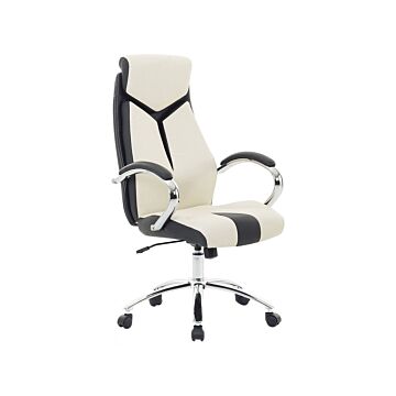 Office Chair Beige And Black Faux Leather Swivel Desk Computer Adjustable Beliani