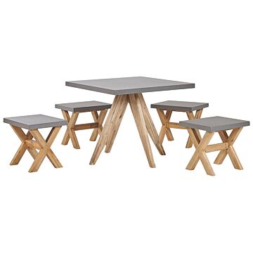 Outdoor Dining Set Grey Light Wood Fibre Cement For 4 Square People Table With Stools Modern Design Beliani