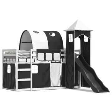 Vidaxl Bunk Bed With Slide And Curtains White And Black 90x200 Cm