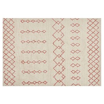 Rug Beige Pink Cotton 140 X 200 Cm Geometric Pattern Hand Tufted Flatweave Living Room Bedroom Beliani