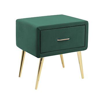 Bedside Table Emerald Green Velvet Upholstery Nightstand 1 Drawer Minimalist Design Bedroom Furniture Beliani