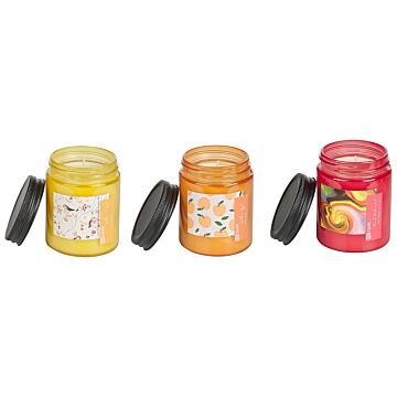 Set Of 3 Scented Candles Multicolour 100% Soy Wax Cotton Wick Glass Fruity Fragrance Peach Redcurrent Yellow Berry Golden Apple Beliani