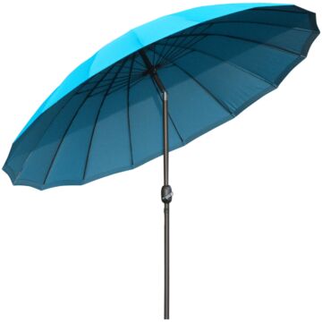 Outsunny Garden Umbrella Ф255cm Table Parasol With Push Button Tilt Crank And Ribs For Garden Lawn Backyard Pool Blue