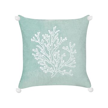 Scatter Cushion Mint Green Velvet 45 X 45 Cm Marine Coral Motif Square Polyester Filling Home Accessories Beliani