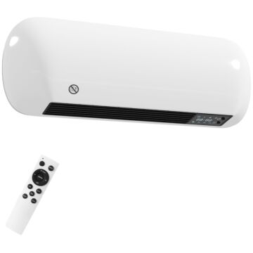 Homcom 2000w Ceramic Electric Heater With Fan, Adjustable Thermostat, Wall Mounted - White