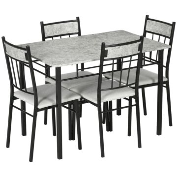 Homcom 5 Pieces Dining Room Sets, Modern Dining Table And Chairs Set 4 With Marble Effect Tabletop, Padded Kitchen Chairs And Metal Frame, Light Grey