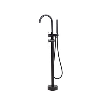 Bath Mixer Tap Black Brass Freestanding Bathtub Faucet With Hand Shower Modern Design Beliani