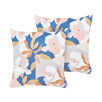 Set Of 2 Garden Cushions Multicolour Polyester 45 X 45 Cm Floral Pattern Modern Outdoor Decoration Water Resistant Beliani
