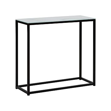 Console Table White Marble Effect Tempered Glass Top Black Metal Base Glam Modern Living Room Bedroom Hallway Beliani