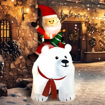 Outsunny 6.6ft Christmas Inflatable Santa Claus Riding On Polar Bear, Christmas Blow Up Outdoor Led Display For Garden Party