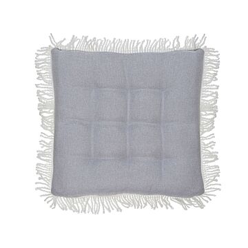 Seat Pad Grey Polyester Square 40 X 40 Cm With Fringe Tufted Chair Cushion Beliani