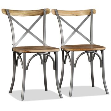 Vidaxl Dining Chairs 4 Pcs Solid Mango Wood And Steel Cross Back