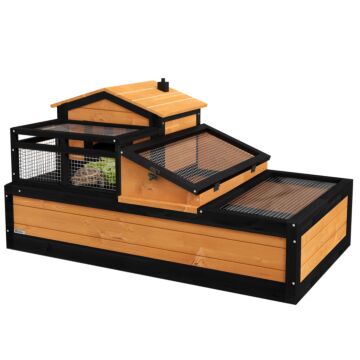 Pawhut Wooden Tortoise House With Balcony, Tray, Roof, For Indoor And Outdoor, Yellow