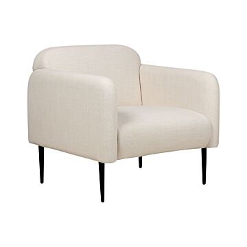 Armchair Beige And Black Linen Fabric Metal Legs 83 X 74 X 77 Cm Tub Chair Upholstered Soft Retro Art Decor Style Living Room Beliani