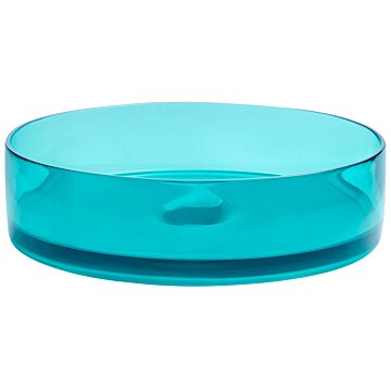 Countertop Wash Basin Turquoise Blue Solid Surface 360 Mm Semi-transparent Round Bathroom Sink Beliani