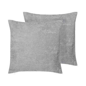 Set Of 2 Decorative Cushions Grey Cord 45 X 45 Cm Striped Modern Minimalist Decor Accessories Beliani
