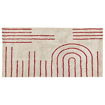 Area Rug Beige And Red Cotton 80 X 150 Cm Scandinavian Minimalist Pattern Rectangular Beliani