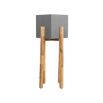 Plant Stand Grey Concrete Square 30 X 30 Cm Solid Wood Base Modern Industrial Tall Plant Pot Planter Beliani