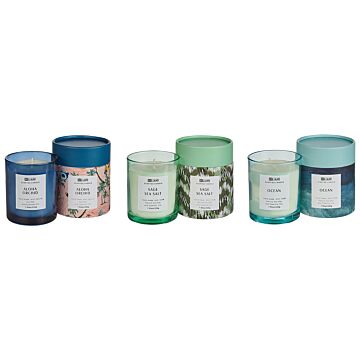 Set Of 3 Scented Candles Multicolour 100% Soy Wax Cotton Wick Glass Floral Oriental Herb Fragrance Sage Sea Salt/ocean/aloha Orchid Beliani